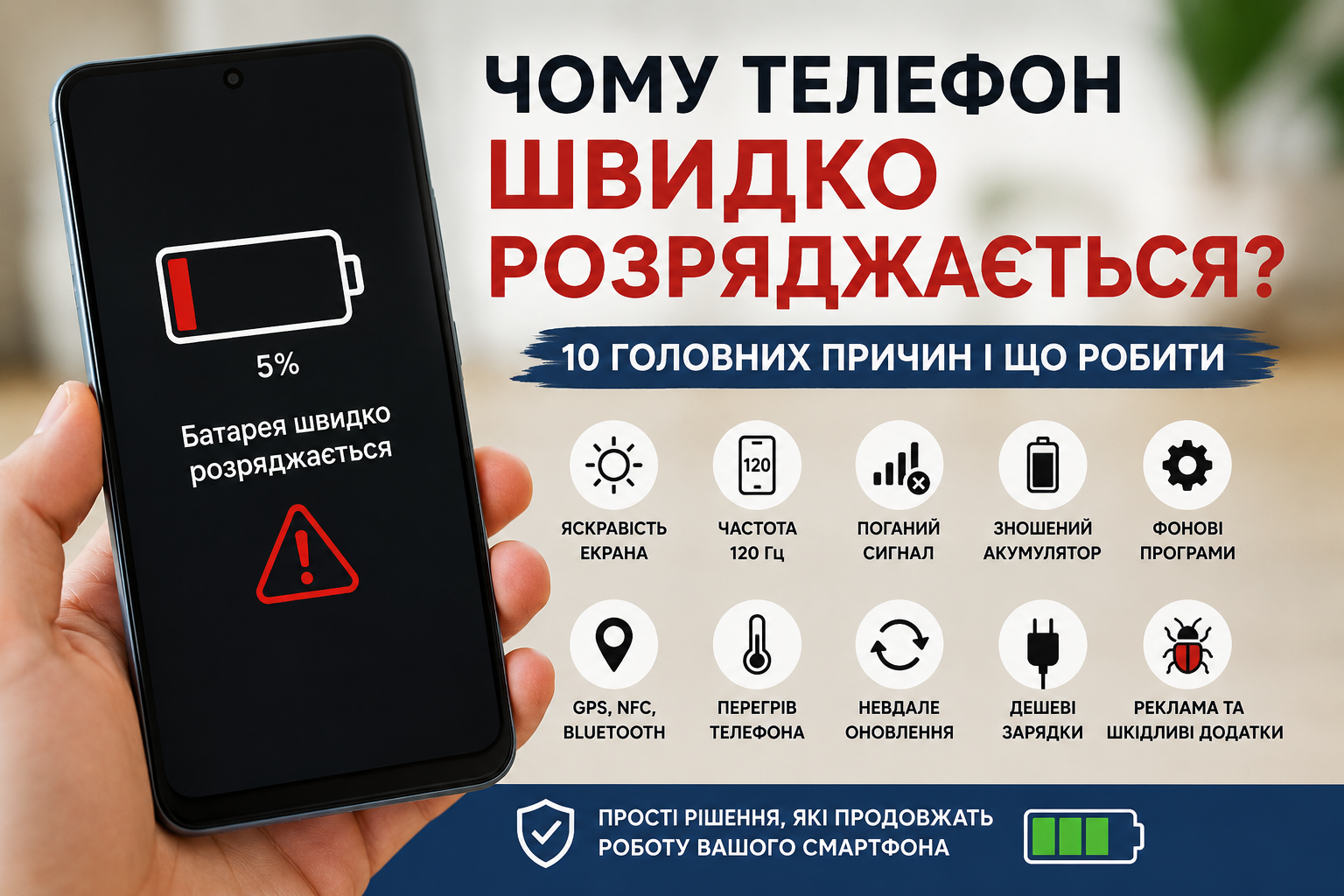 Чому телефон швидко розряджається — 10 причин і що робити